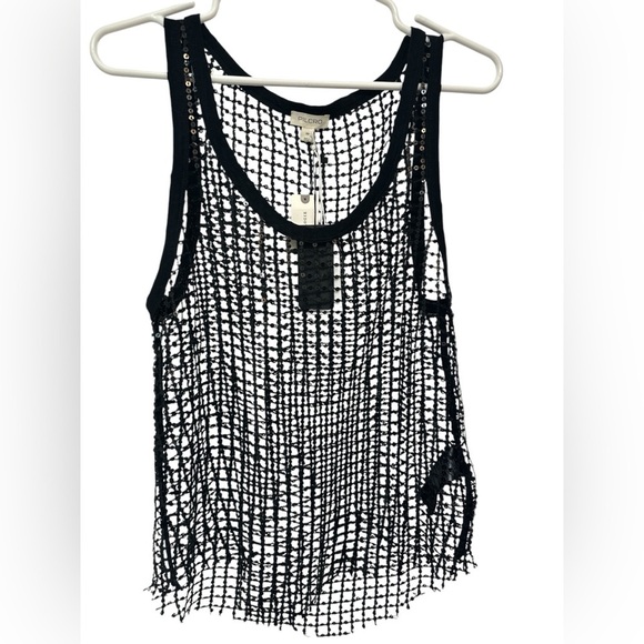 Pilcro Black Sheer Sequin Mesh Tank Top NWT - Picture 1 of 11